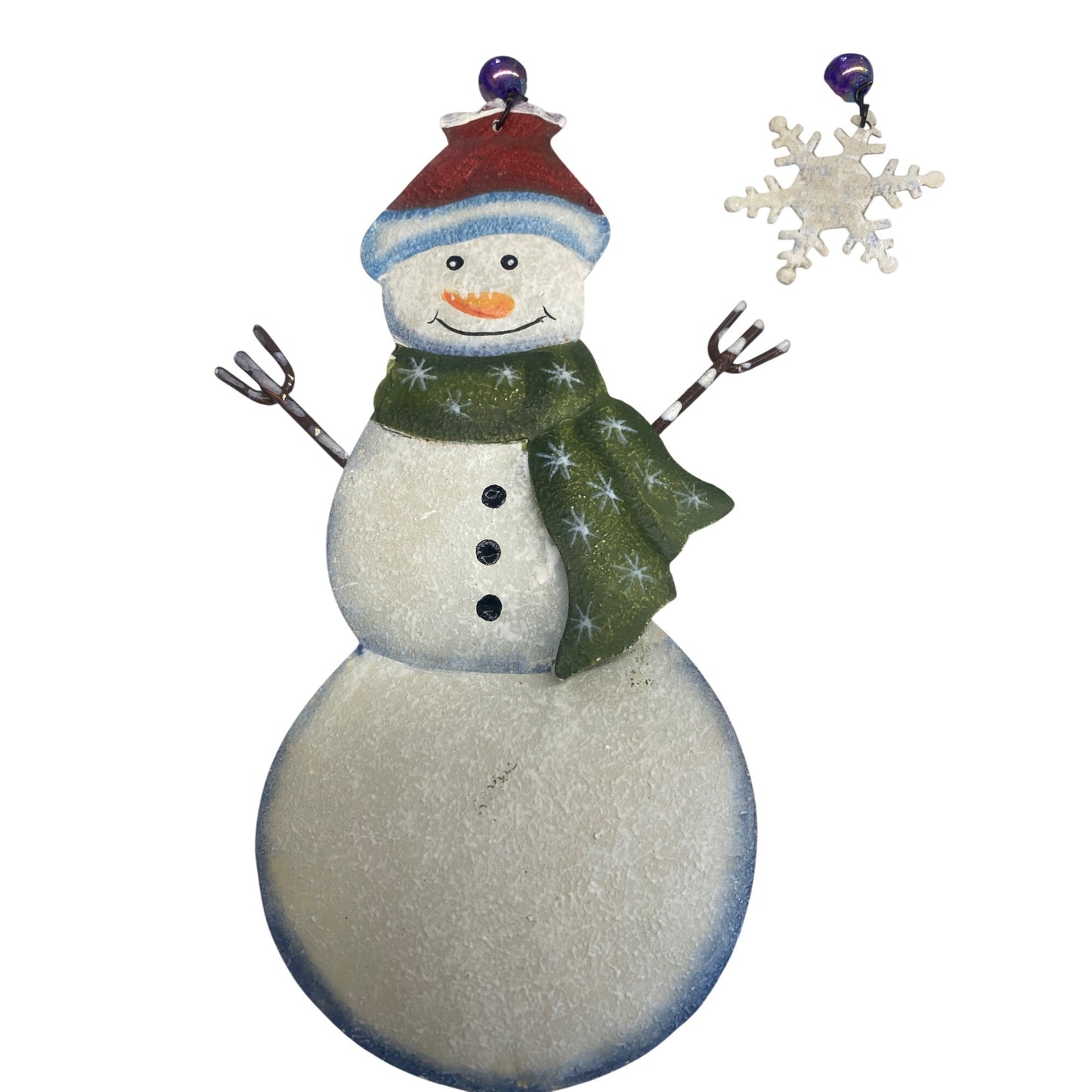 Welcome Sign With Metal Snowman & Snowflakes Christmas Decor