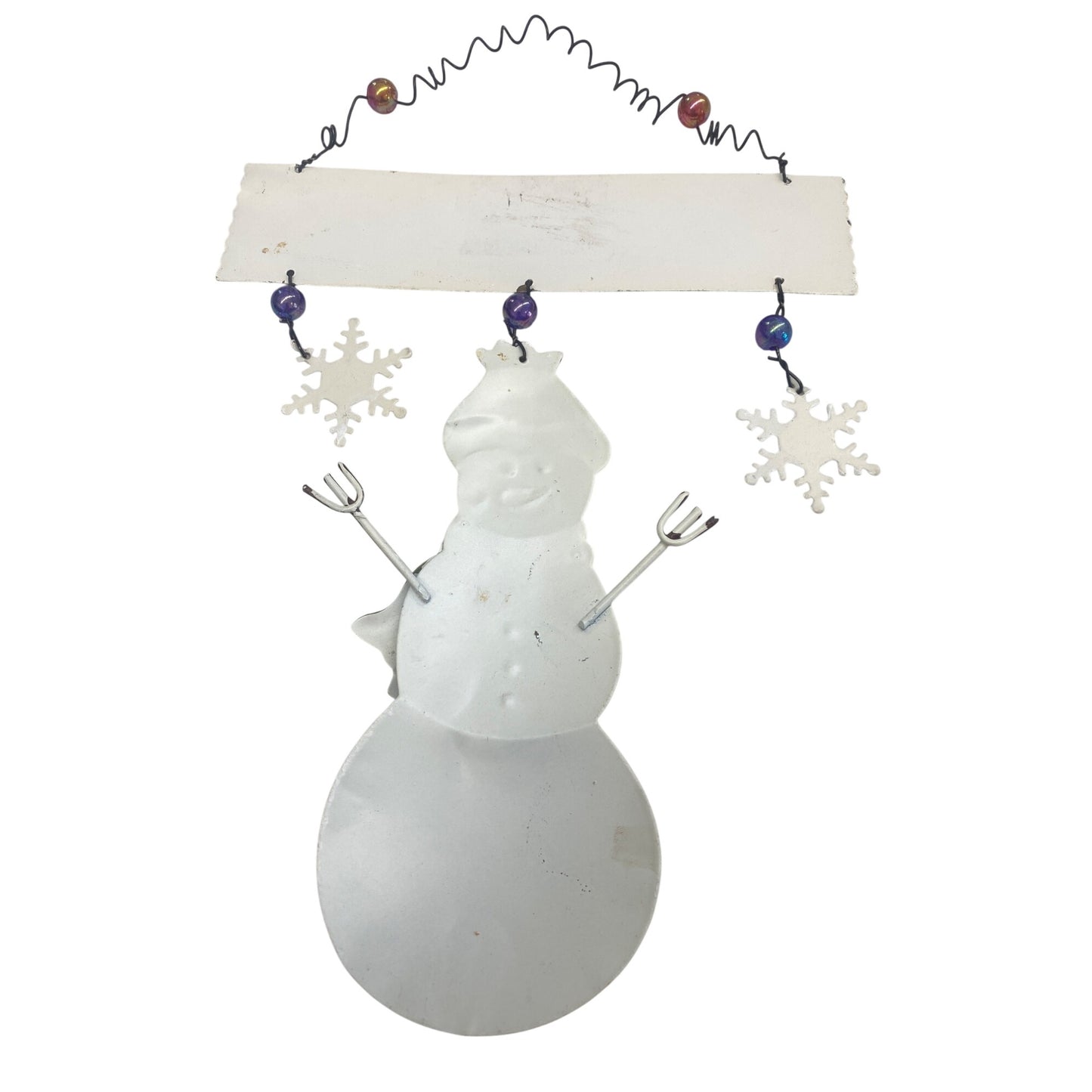 Welcome Sign With Metal Snowman & Snowflakes Christmas Decor