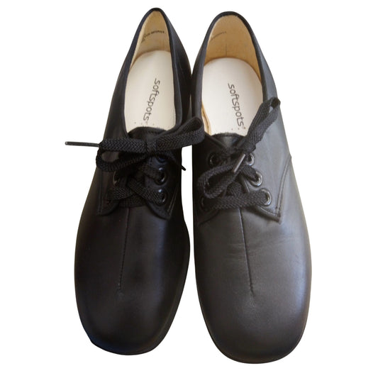 Softspots Womens Black Leather Lace-Up Comfort Shoes 10W