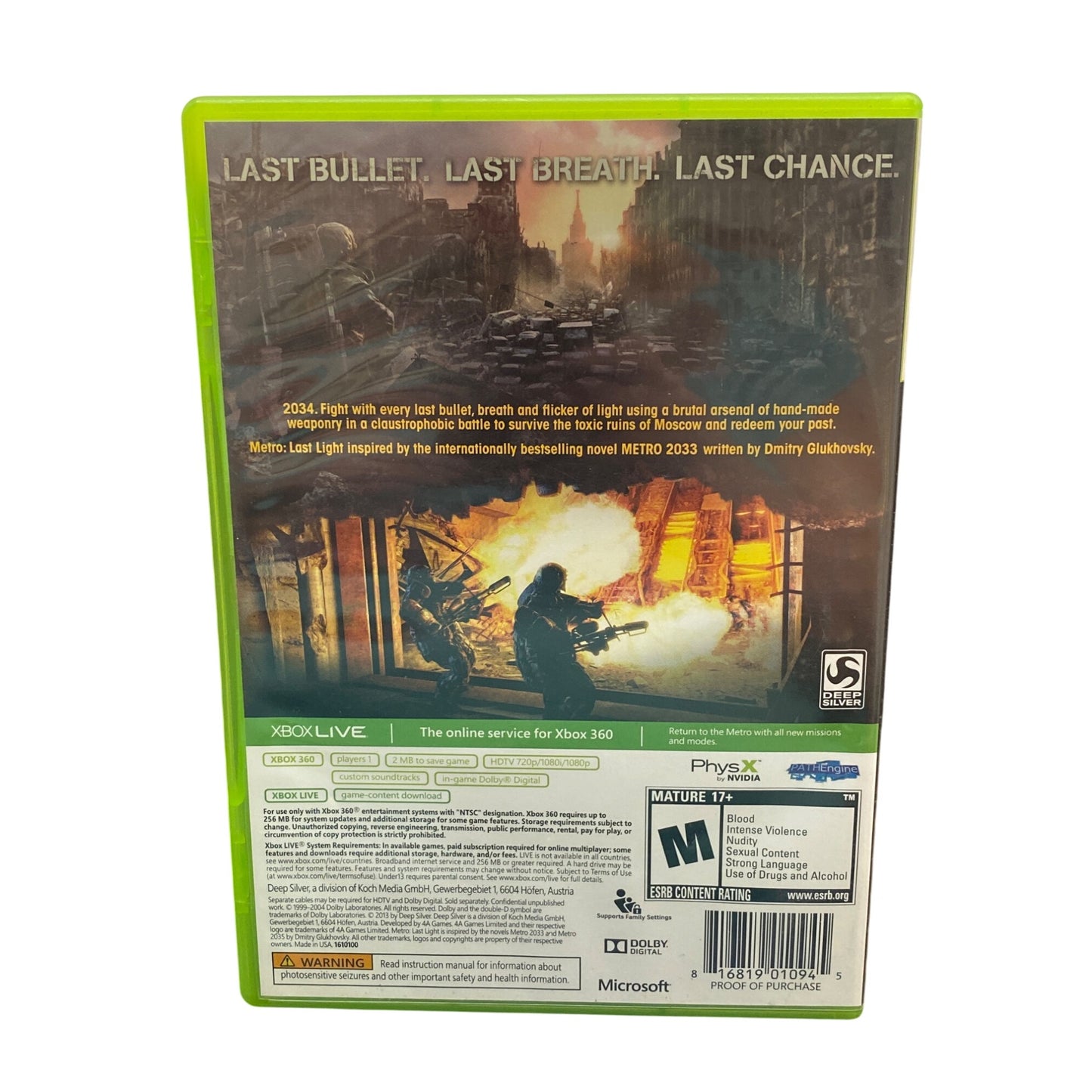 Metro Last Light Xbox 360 Game