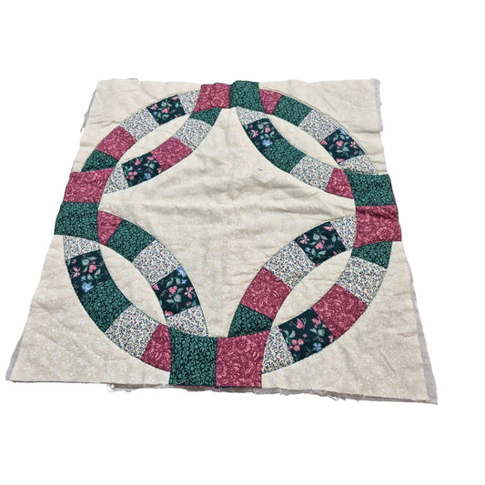 Handmade Quilt Block Double Wedding Ring Pattern Patchwork Pillow Cover 16x16