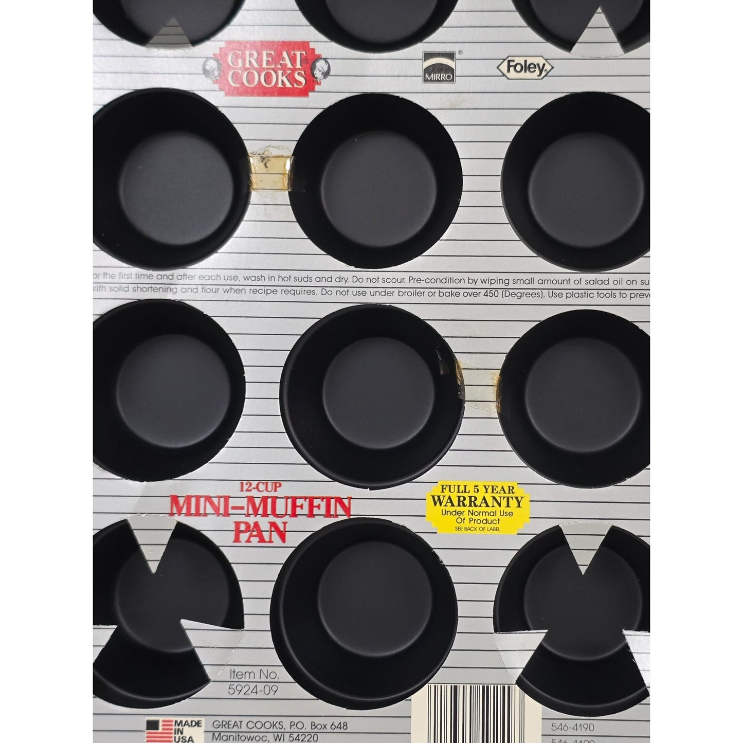 Mini Muffin Pan Aluminum 12 Cup 2 Inch Cupcakes