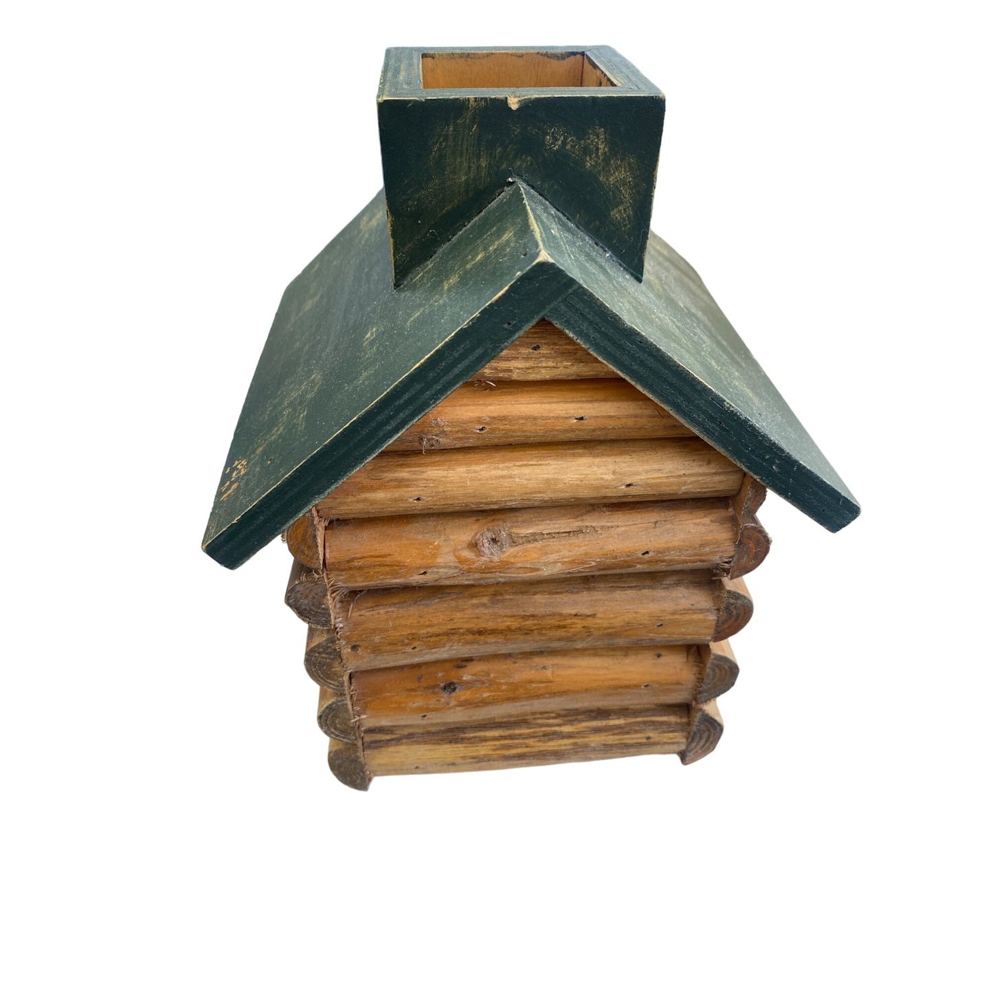 Rustic Green Log Cabin Tissue Box Handcrafted Wood Interior Decor