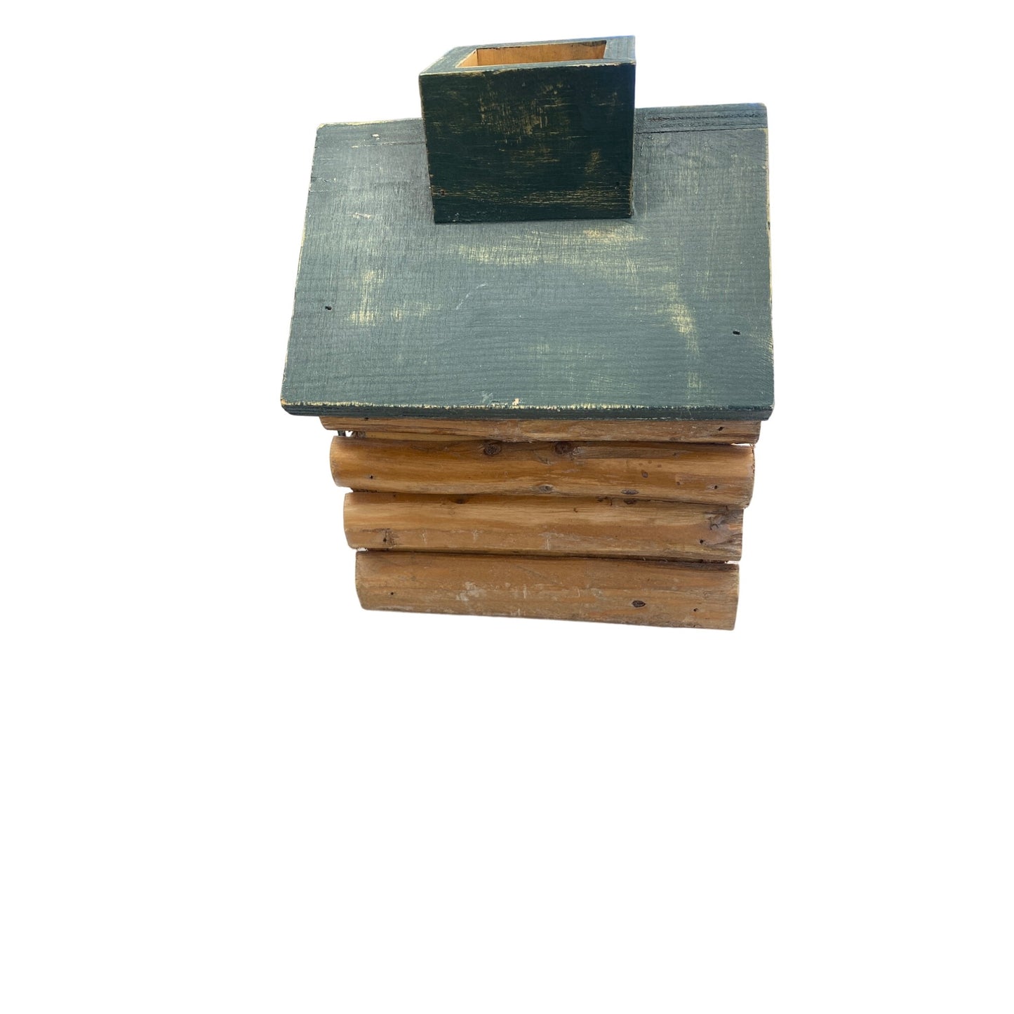 Rustic Green Log Cabin Tissue Box Handcrafted Wood Interior Decor