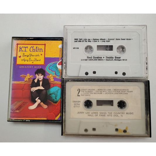Cassette Tapes Lot 3 K.T. Oslin Greatest Hits Cassette & Jerry Lee Lewis Country Music Vol. 1 & Red Sovine Teddy Bear