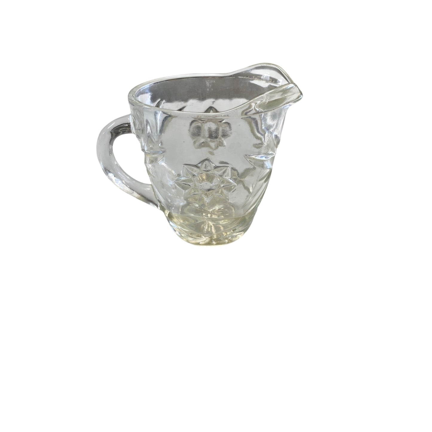 Vintage Glass Creamer Pitcher With Embossed Floral Design