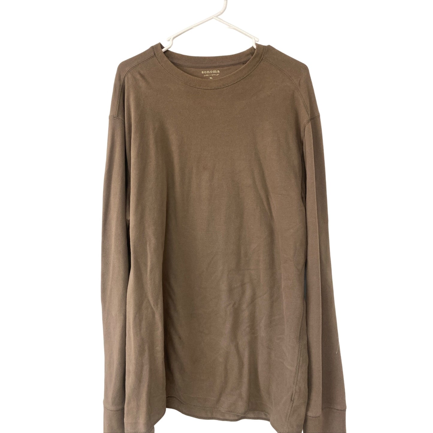 Sonoma Life + Style XL Long Sleeve Crew Neck Shirt 100% Cotton Brown