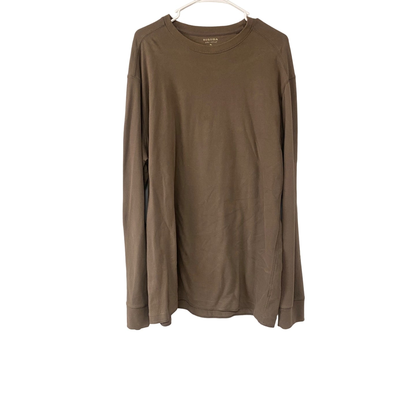 Sonoma Life + Style XL Long Sleeve Crew Neck Shirt 100% Cotton Brown