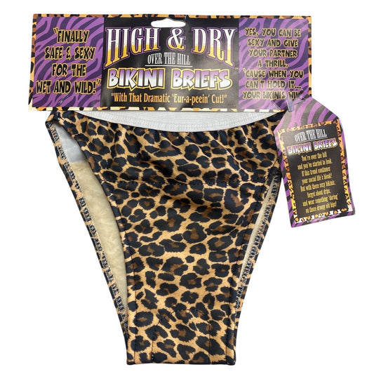 High & Dry Over The Hill Bikini Briefs Leopard Print Gag Gift Womens One Size Fit Novelty Lingerie