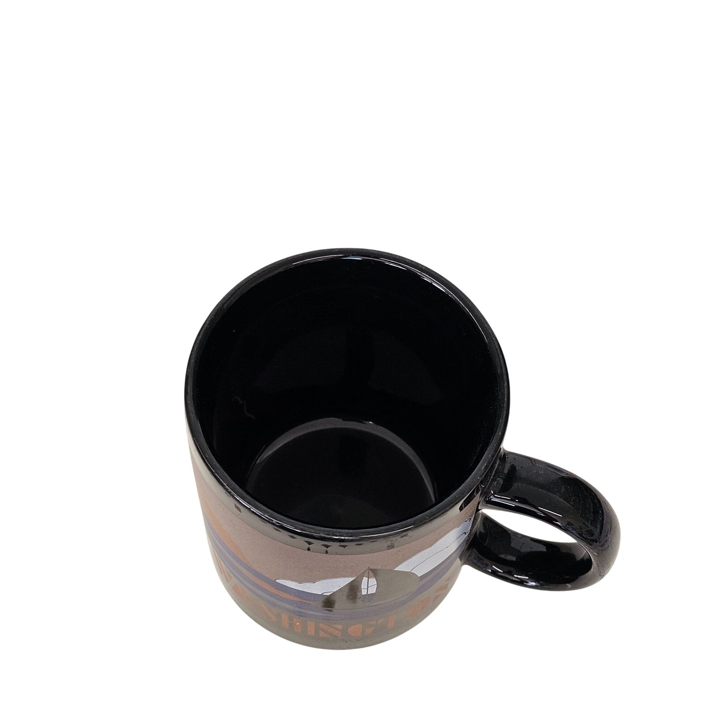 Vintage Black Ceramic Washington Mug With Sailboat & Sunset Design