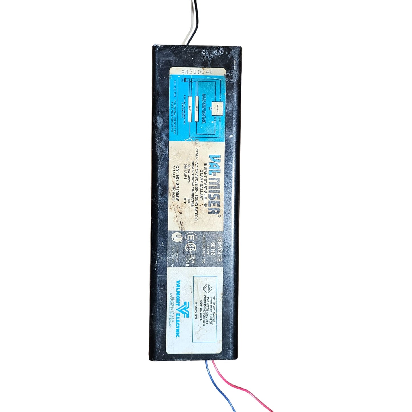 Val-Miser Instant Start Slimline 2 Lamp Ballast 120V 60Hz 1.40 Amp