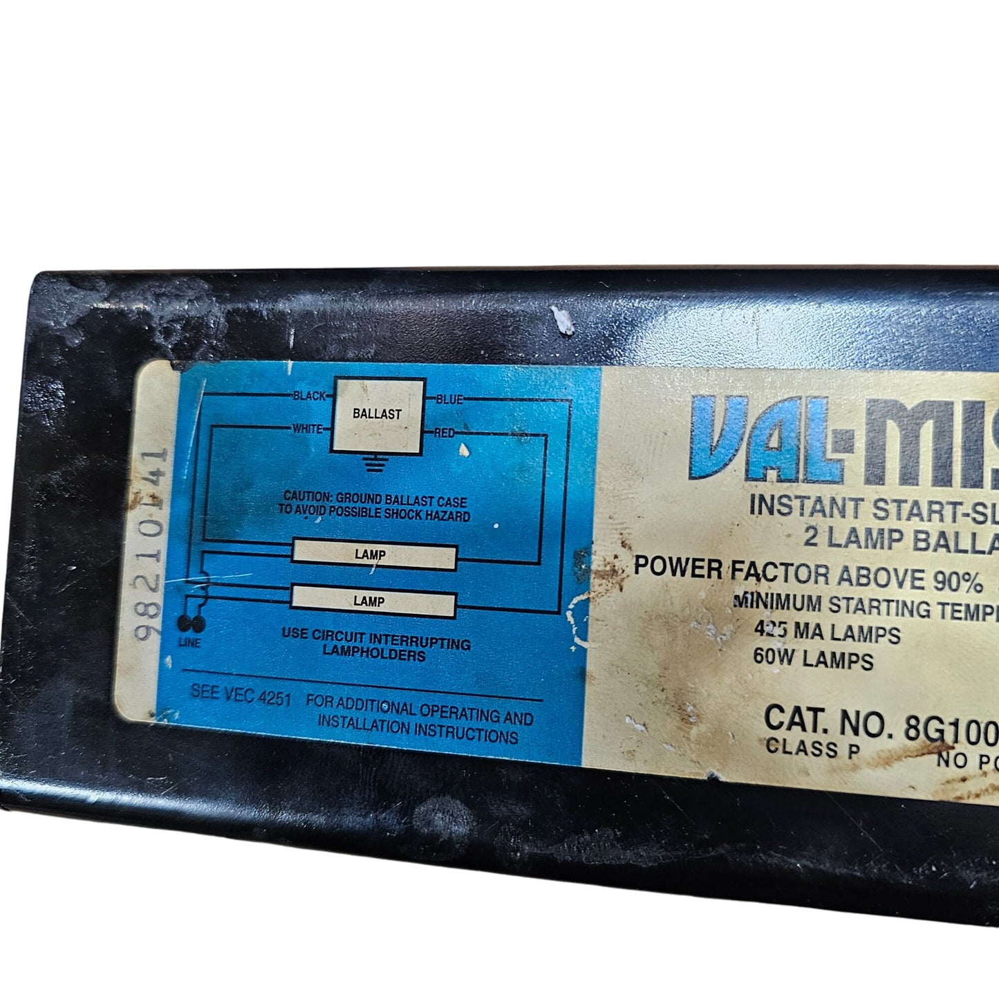 Val-Miser Instant Start Slimline 2 Lamp Ballast 120V 60Hz 1.40 Amp