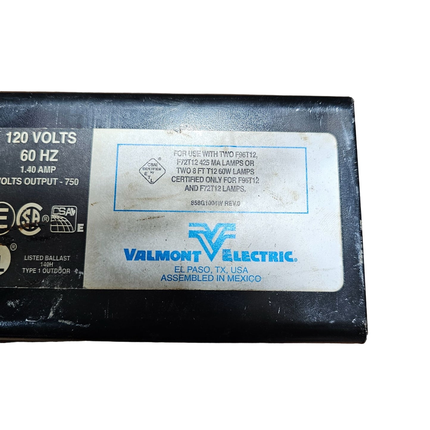 Val-Miser Instant Start Slimline 2 Lamp Ballast 120V 60Hz 1.40 Amp