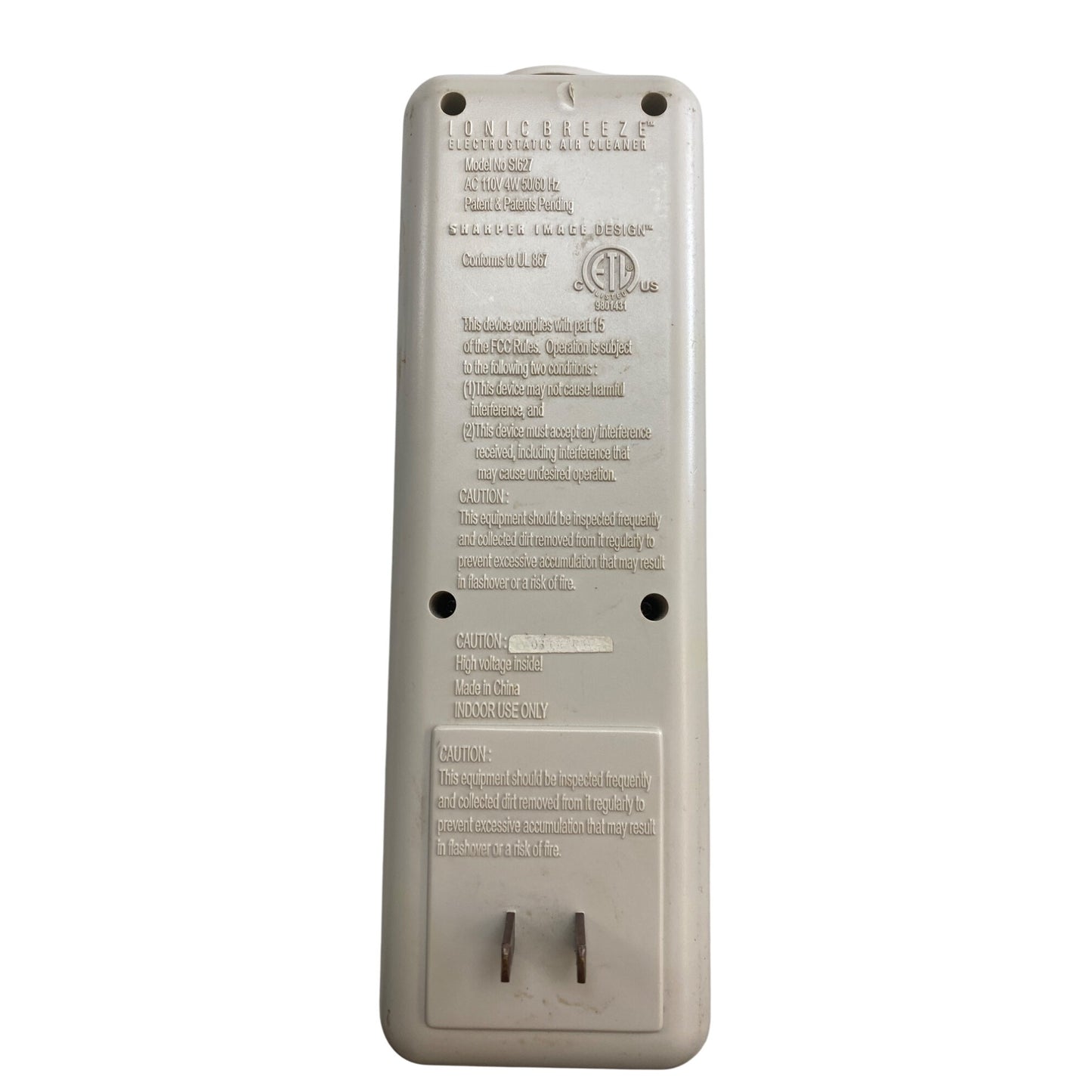 Sharper Image Ionic Breeze Air Cleaner Model SI627