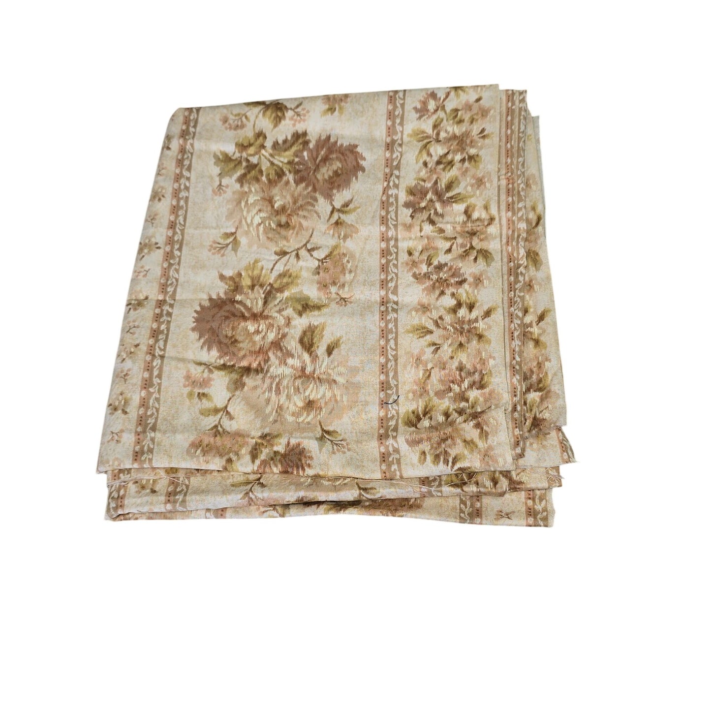 Vintage Cotton Fabric Floral Print Neutral Beige & Brown Tones 42" W X 94" L