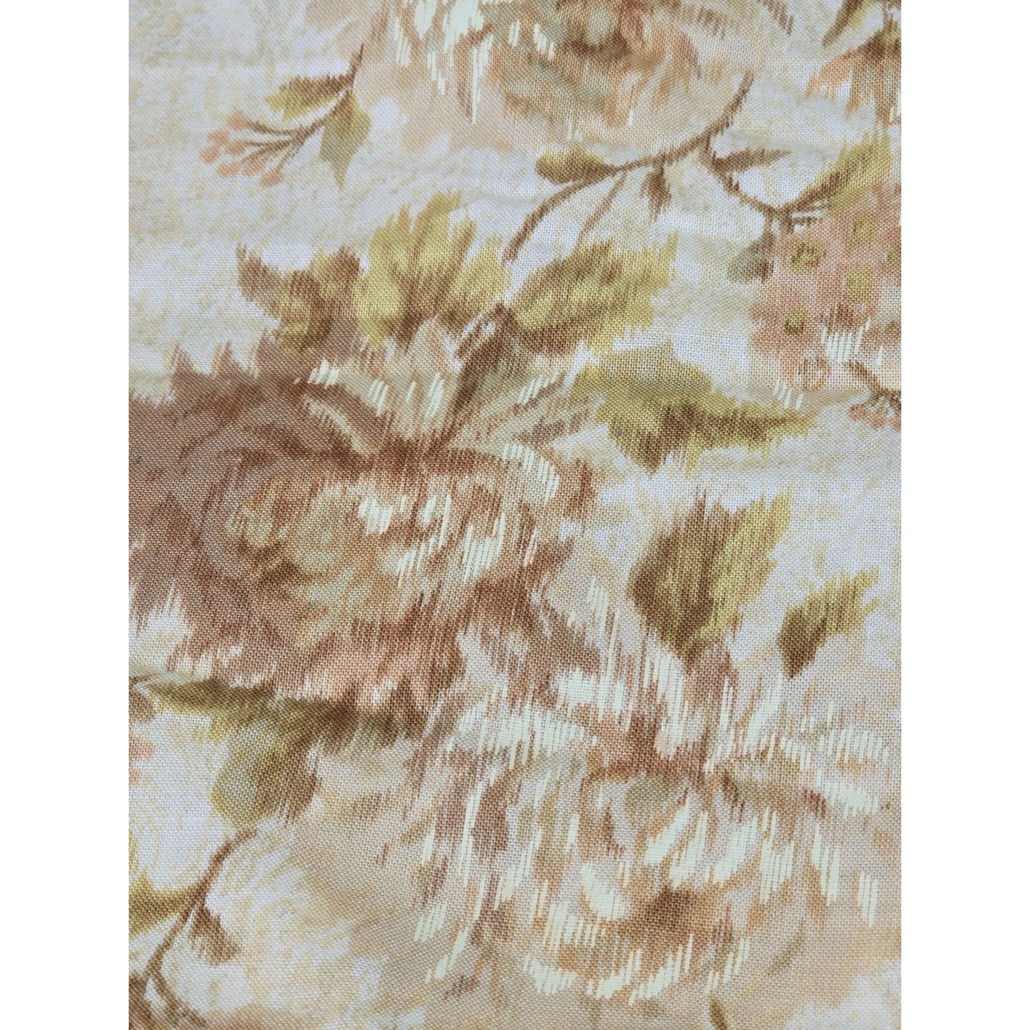 Vintage Cotton Fabric Floral Print Neutral Beige & Brown Tones 42" W X 94" L