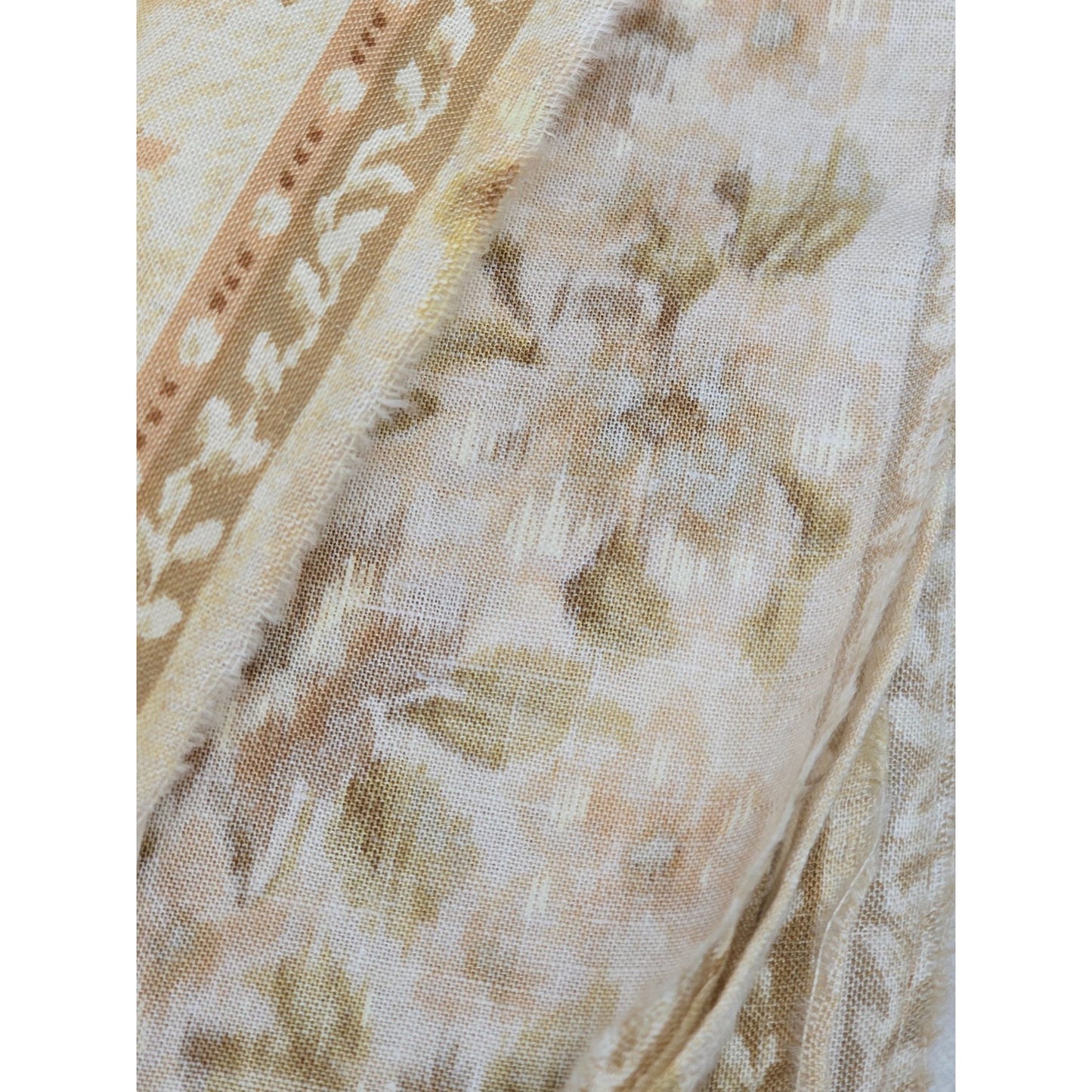 Vintage Cotton Fabric Floral Print Neutral Beige & Brown Tones 42" W X 94" L