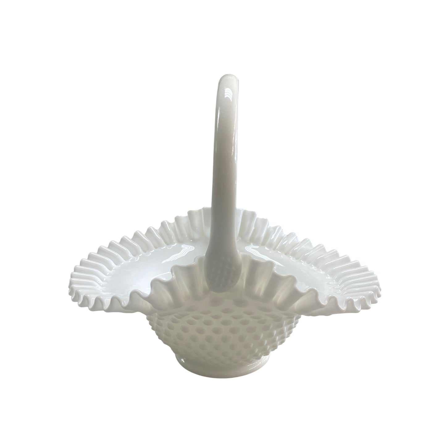 Fenton Hobnail Milk Glass Basket With Ruffled Edge