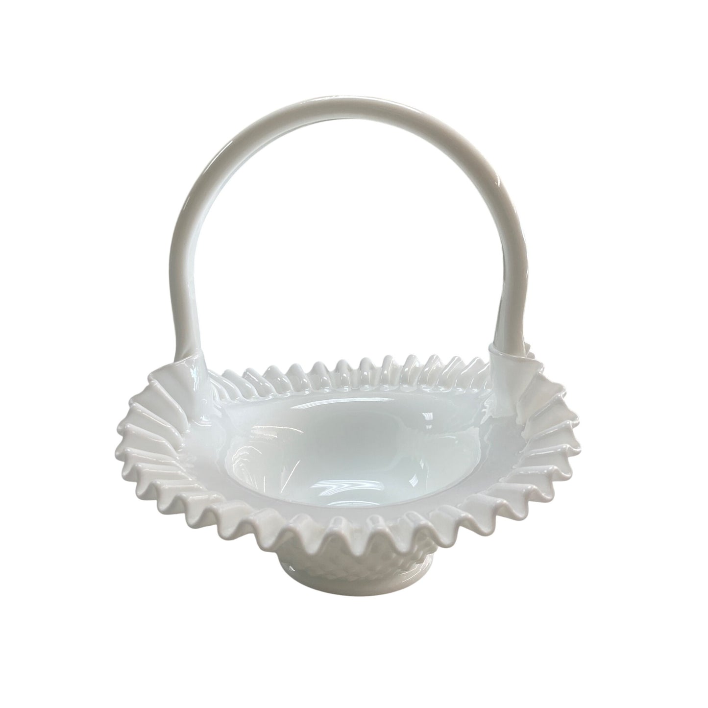 Fenton Hobnail Milk Glass Basket With Ruffled Edge