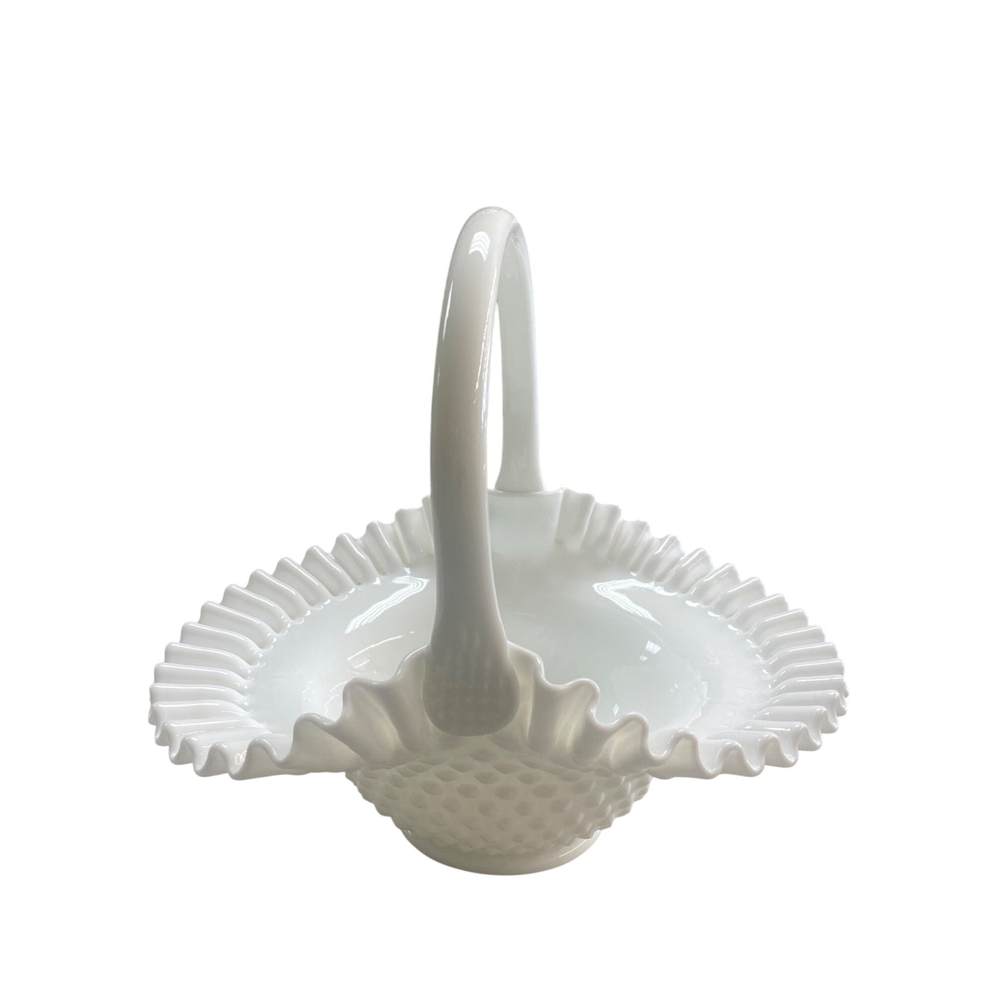 Fenton Hobnail Milk Glass Basket With Ruffled Edge