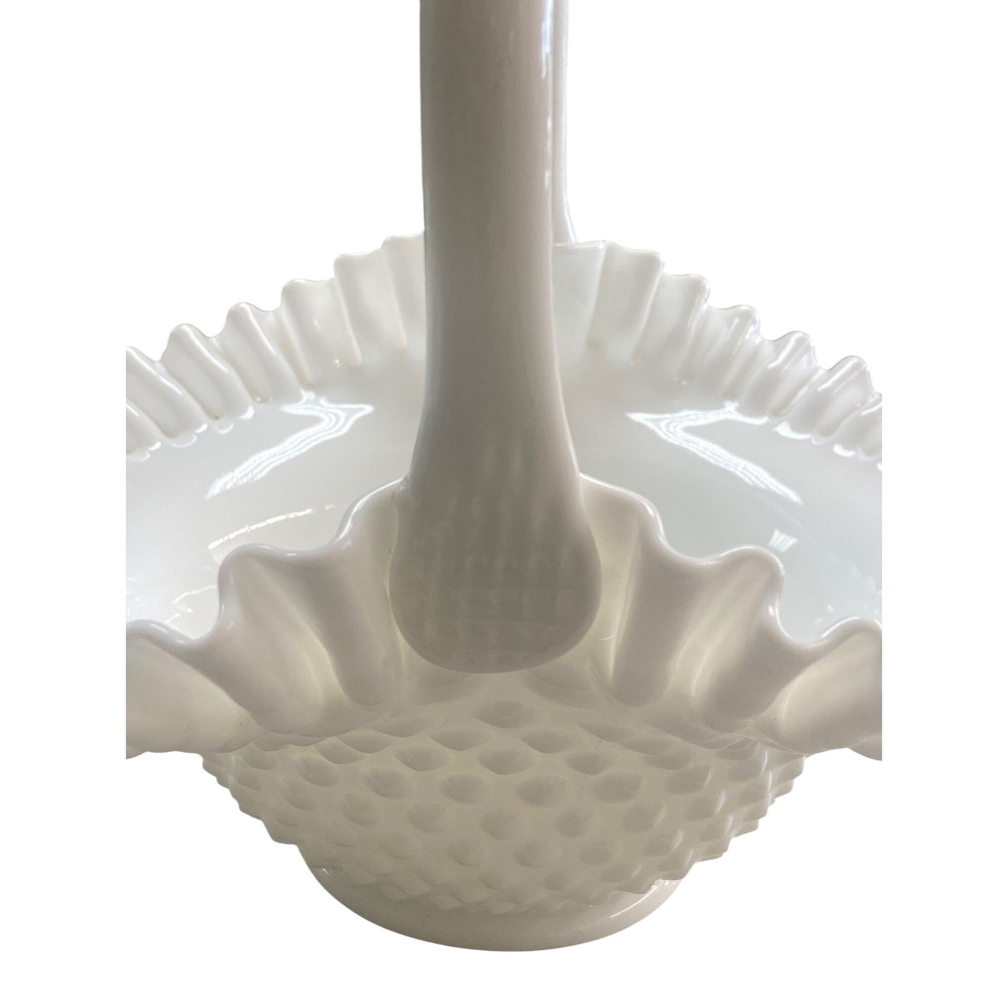 Fenton Hobnail Milk Glass Basket With Ruffled Edge