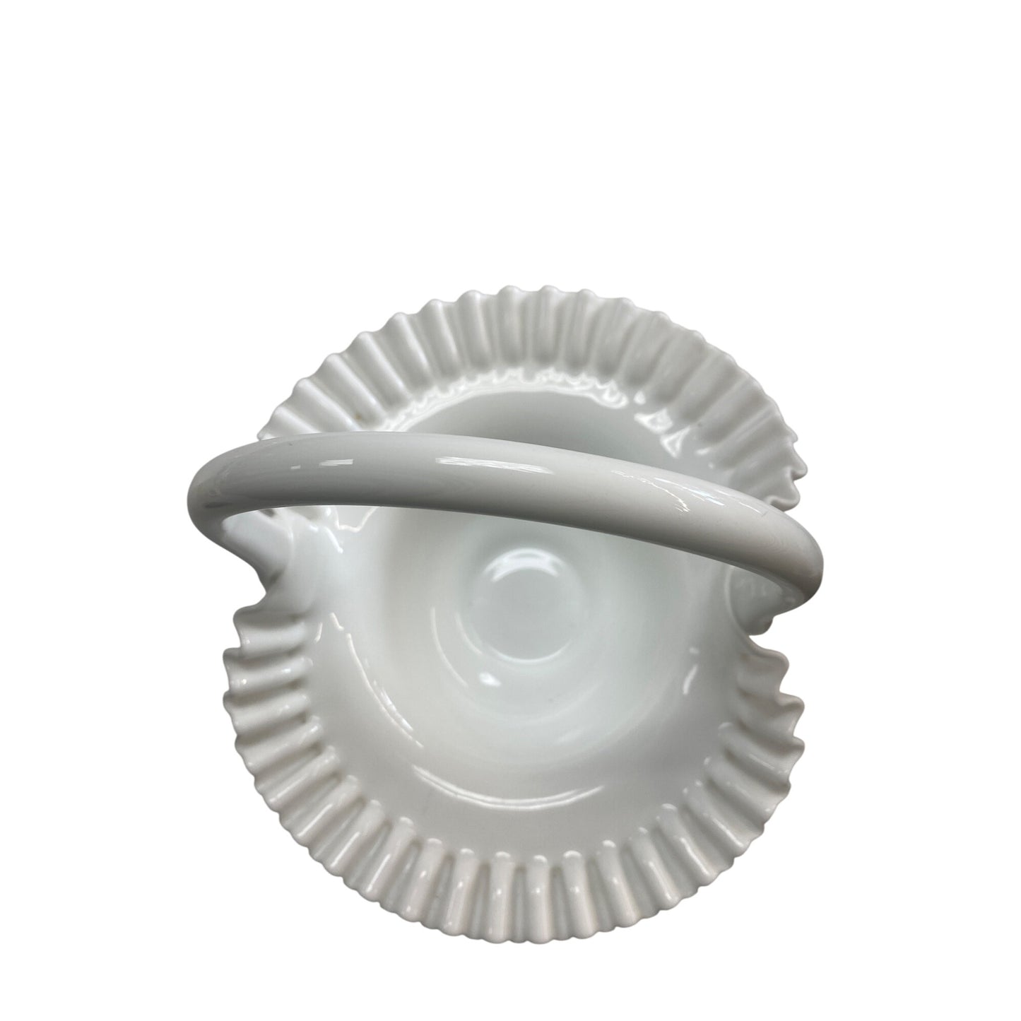 Fenton Hobnail Milk Glass Basket With Ruffled Edge
