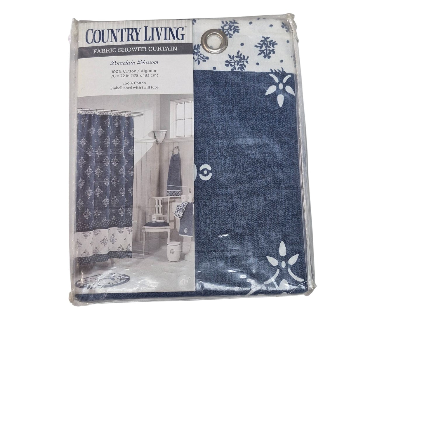 70" x 72" 100% Cotton Blue/White