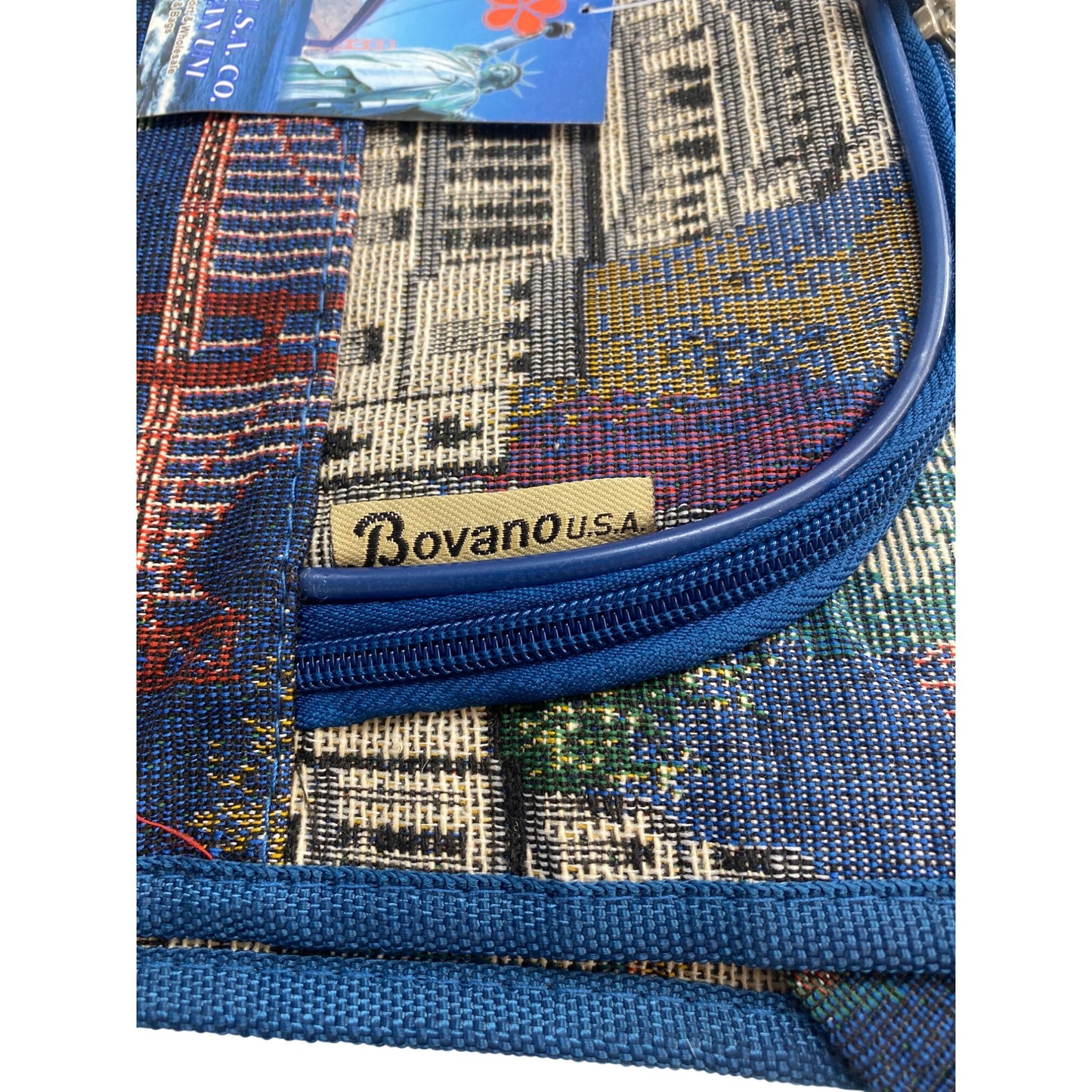 Bovano USA Tapestry Tote Bag With Zipper & Handles Featuring Iconic Landmarks
