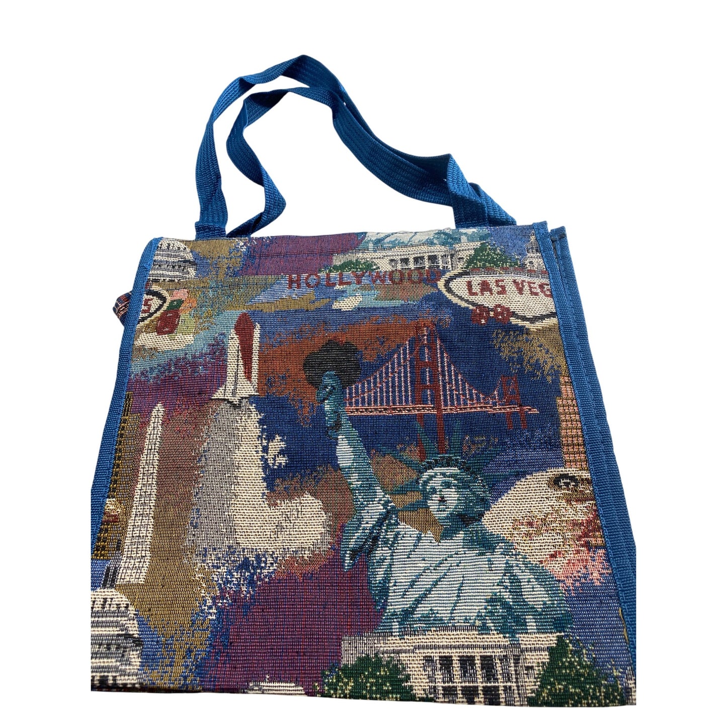 Bovano USA Tapestry Tote Bag With Zipper & Handles Featuring Iconic Landmarks