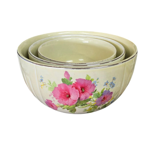 Vintage Halls Superior Floral Mixing Bowl Set 3