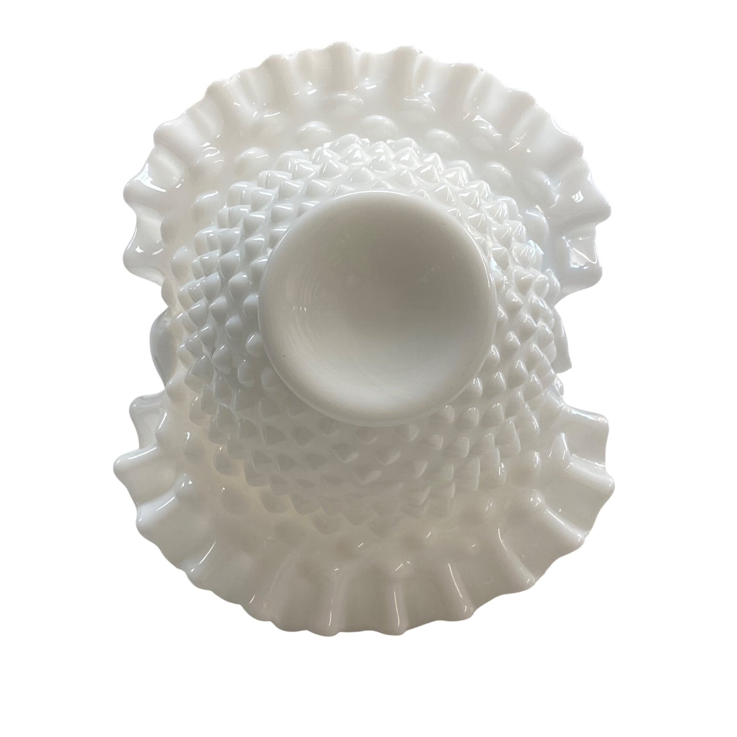 White Fenton Hobnail Milk Glass Basket With Ruffled Edges & Handle