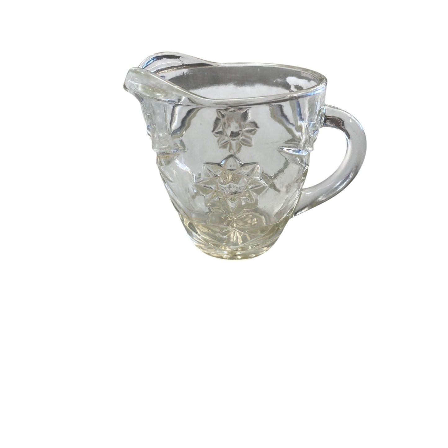 Vintage Glass Creamer Pitcher With Embossed Floral Design