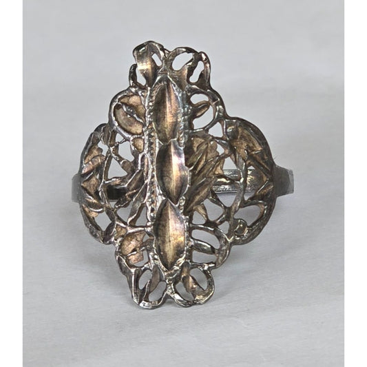 Vintage Silver Filigree Ring Leaf Motif Antique Jewelry Accessory Size 6/7