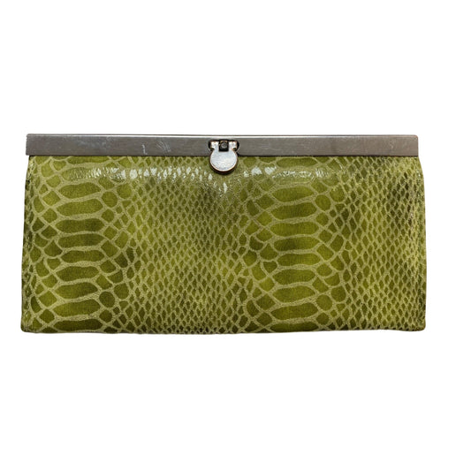 Vintage Green Snake Print Clutch Wallet With Metal Frame