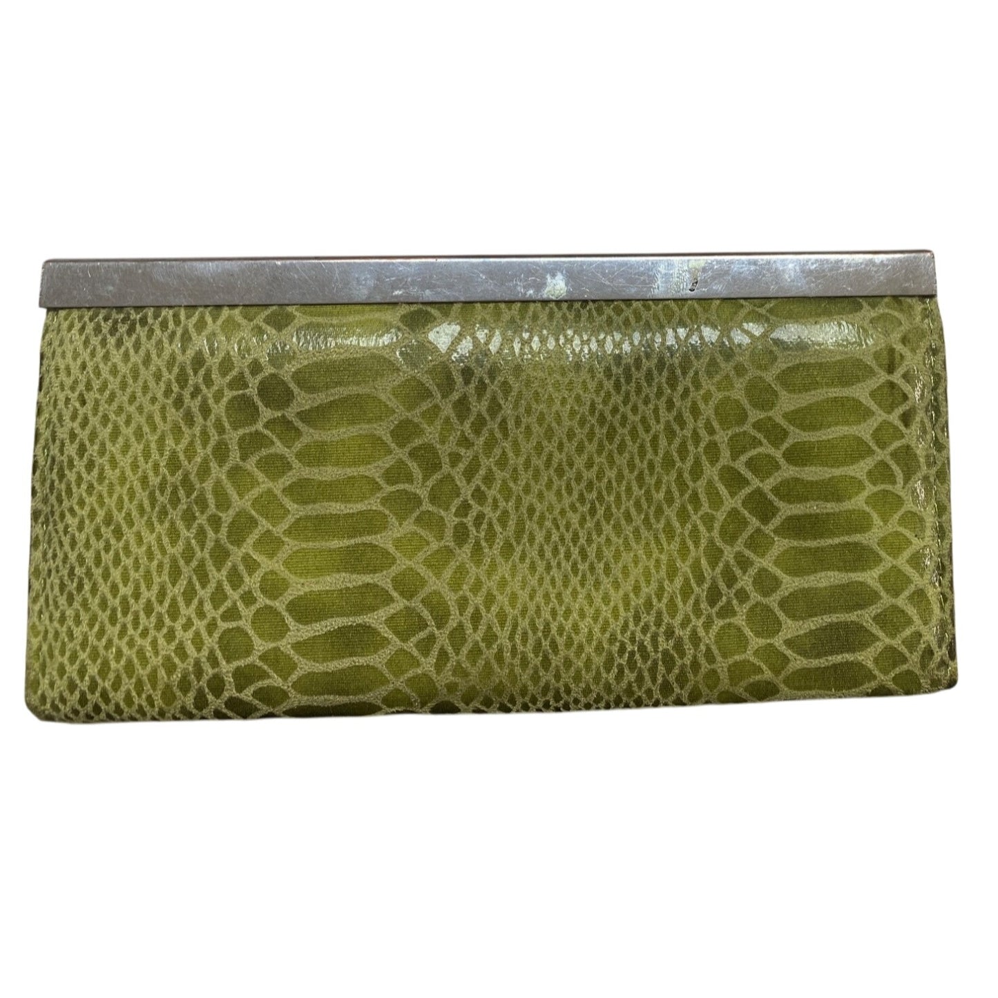 Vintage Green Snake Print Clutch Wallet With Metal Frame