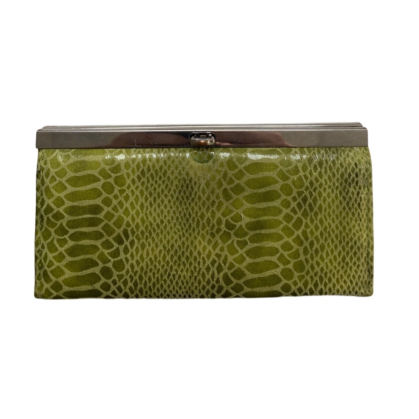 Vintage Green Snake Print Clutch Wallet With Metal Frame