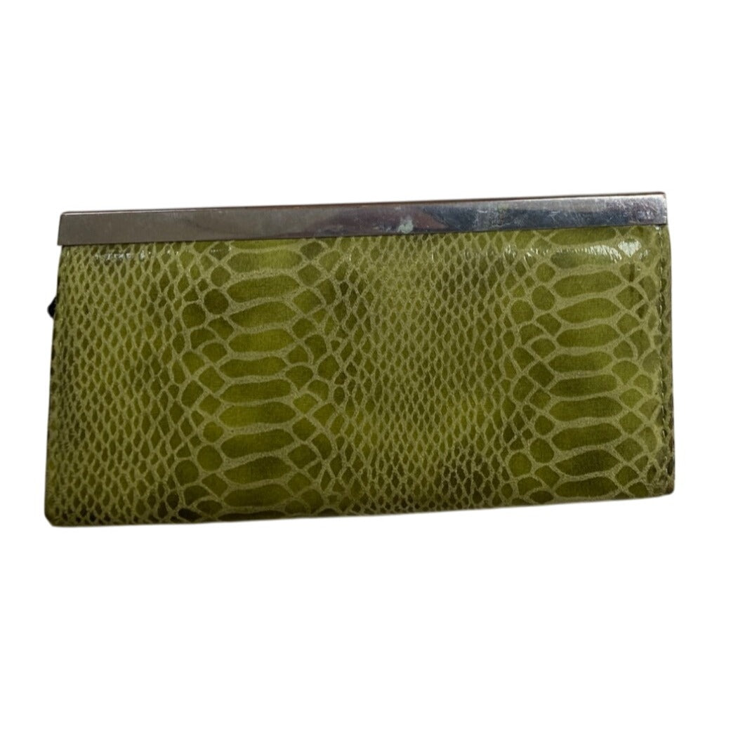 Vintage Green Snake Print Clutch Wallet With Metal Frame