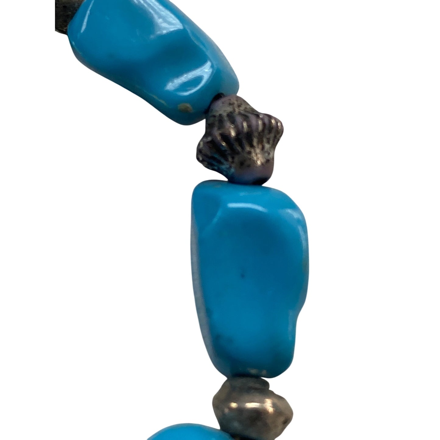 Handcrafted Faux Turquoise Nugget Style Beaded Bracelet With Silver Tone Accents