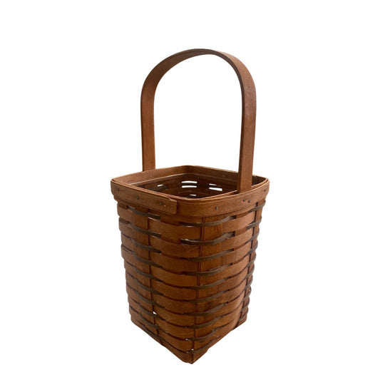 Longaberger 1989 Brown Basket With Handle 8.25”x6” x6”