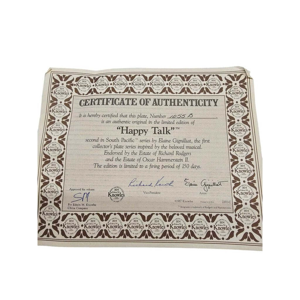 Limited Edition Knowles South Pacific Plate "Happy Talk" By Elaine Gignilliat With Certificate Of Authenticity