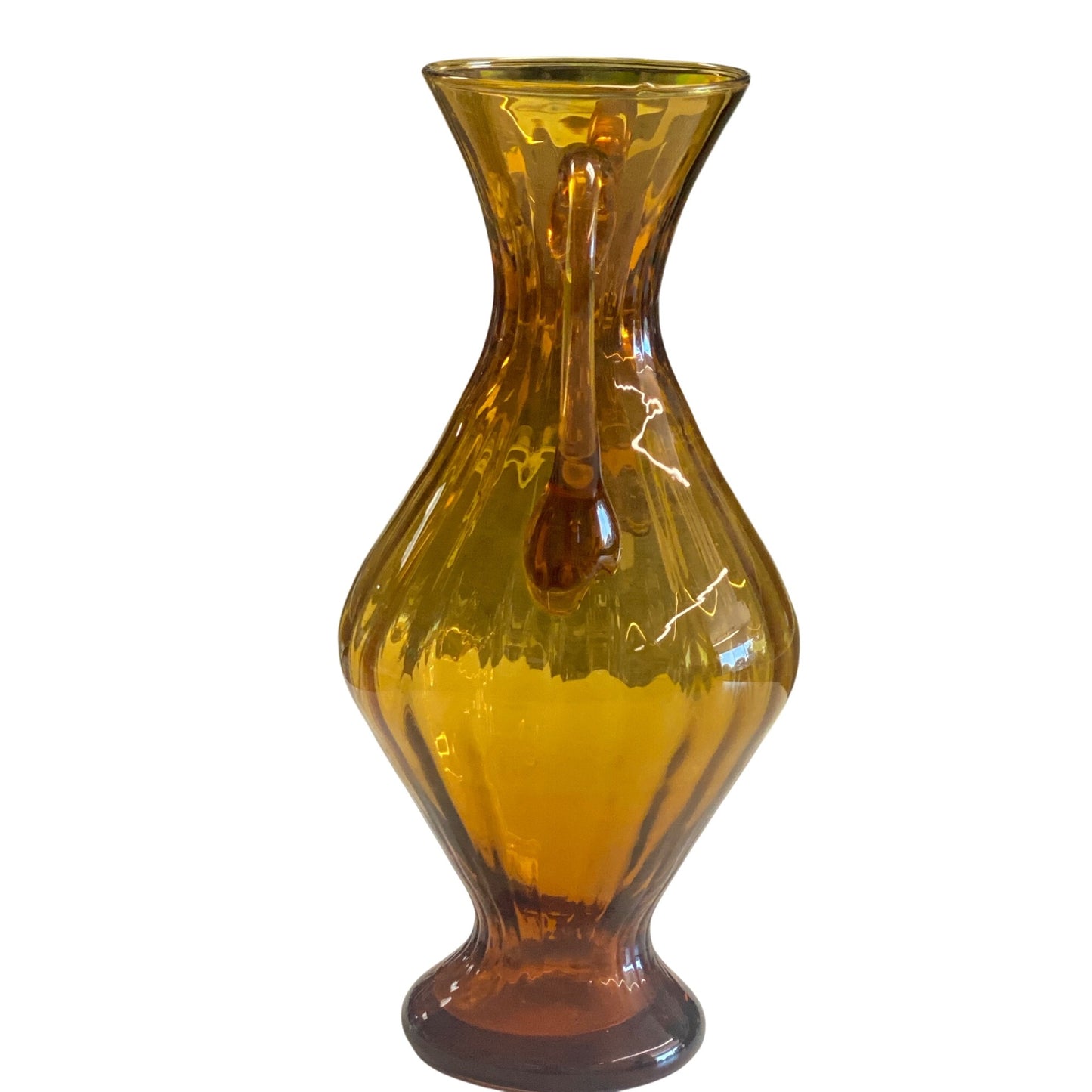 Vintage Amber Glass Vase With Double Handles & Flared Neck