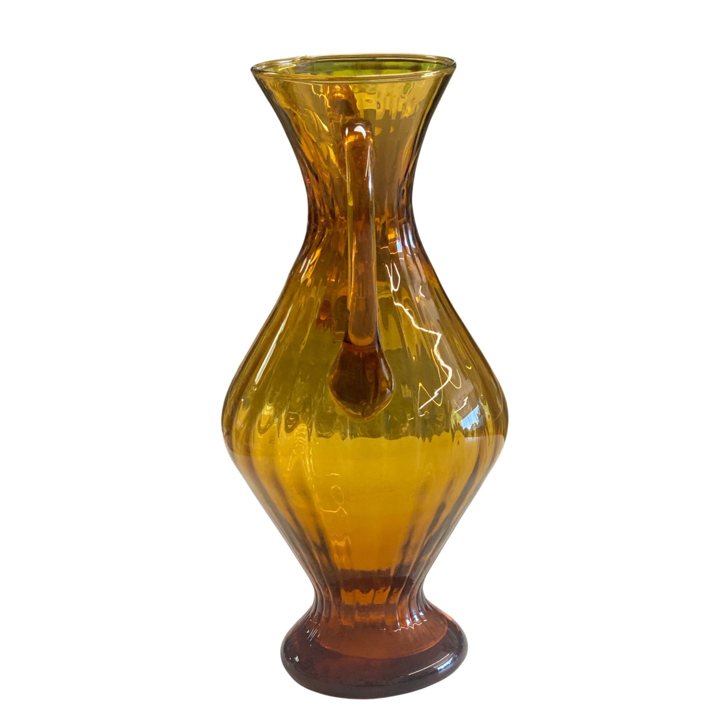 Vintage Amber Glass Vase With Double Handles & Flared Neck