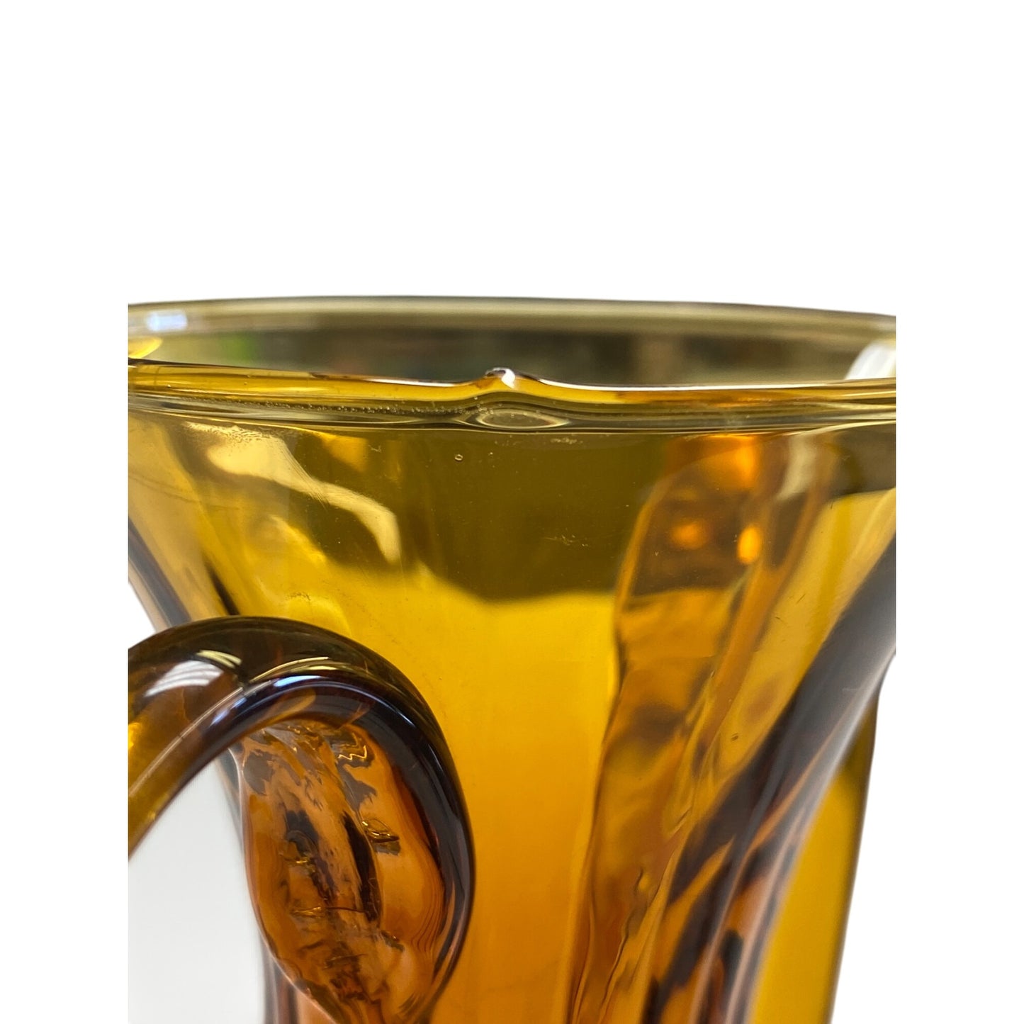 Vintage Amber Glass Vase With Double Handles & Flared Neck