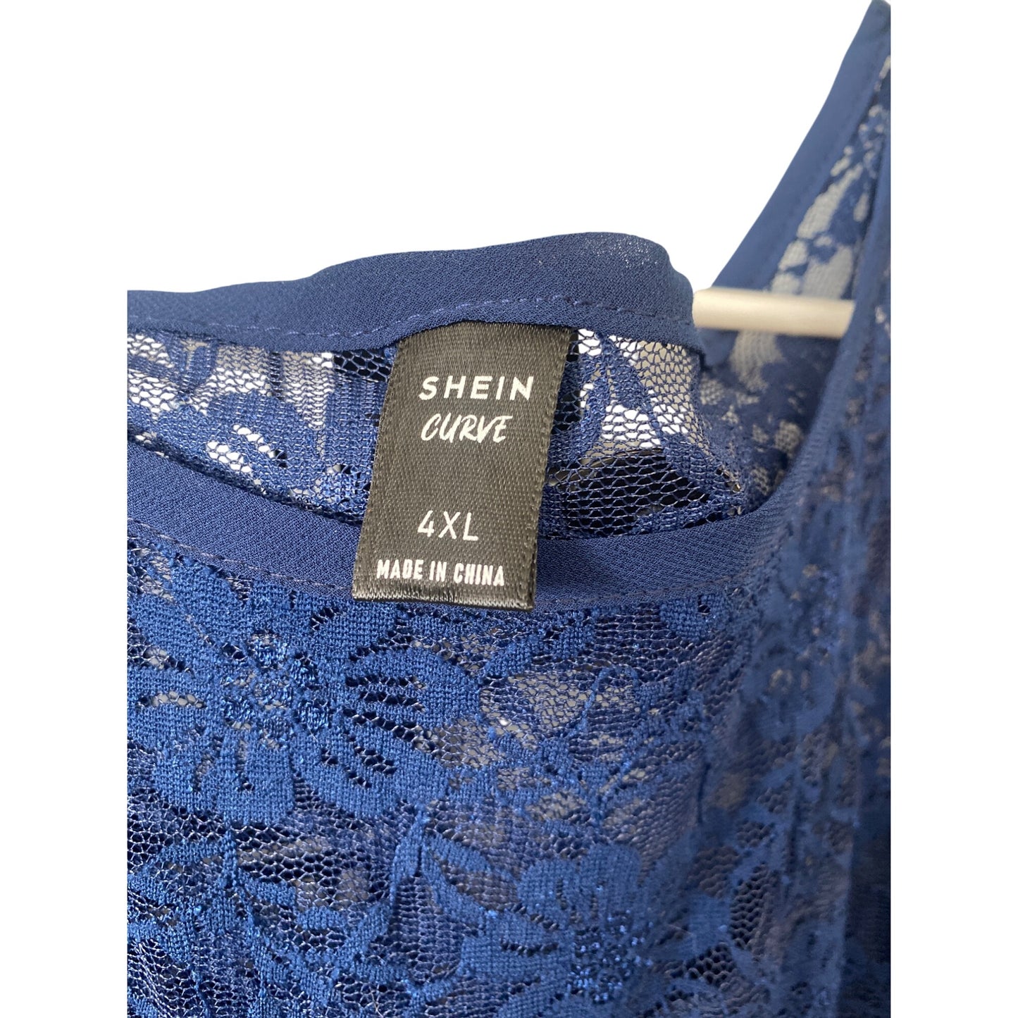 Shein Curve 4XL Blue Lace Overlay Short Sleeve Dress