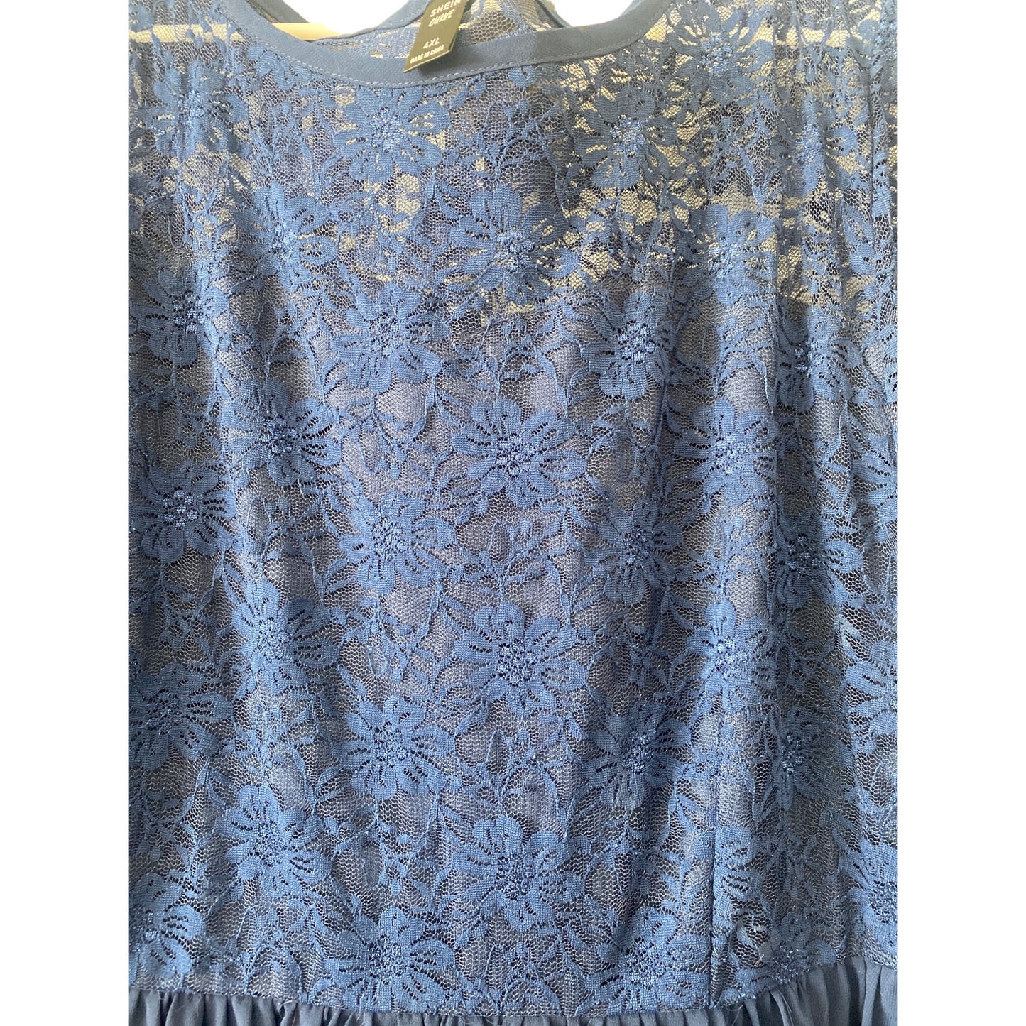 Shein Curve 4XL Blue Lace Overlay Short Sleeve Dress