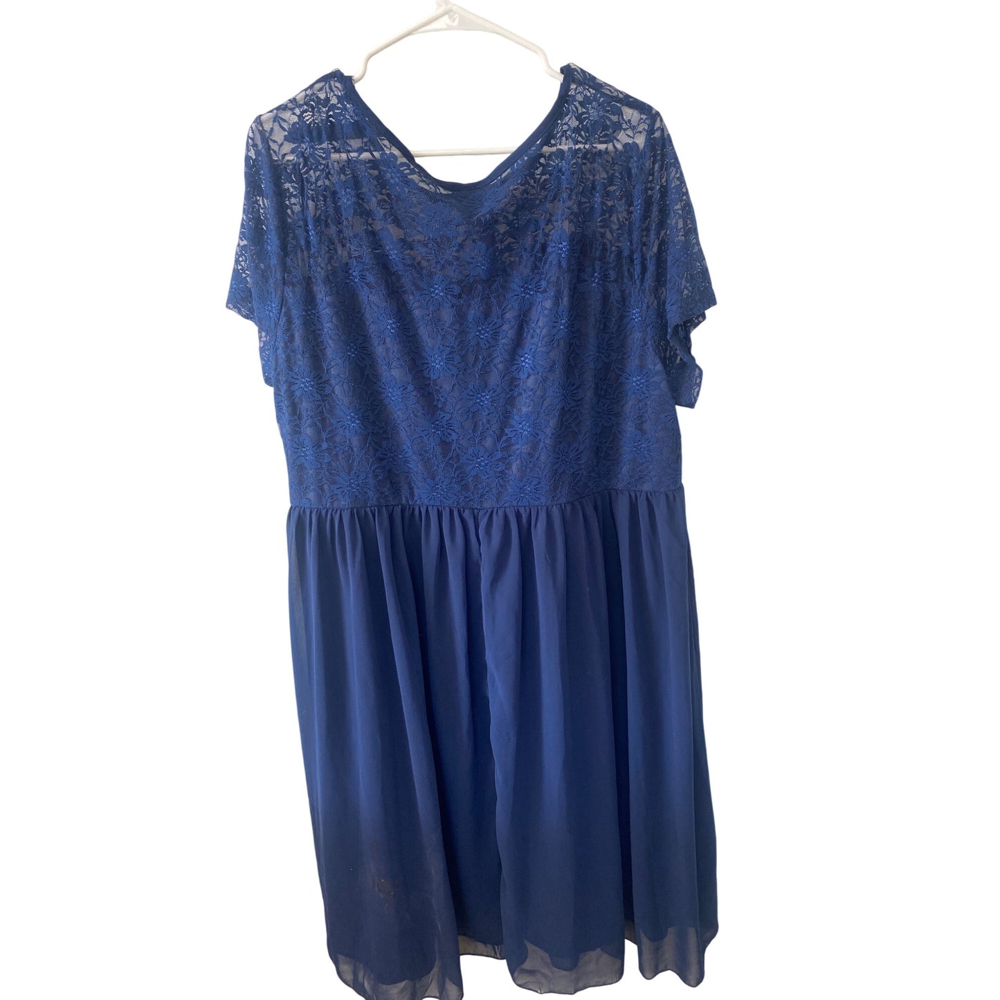Shein Curve 4XL Blue Lace Overlay Short Sleeve Dress