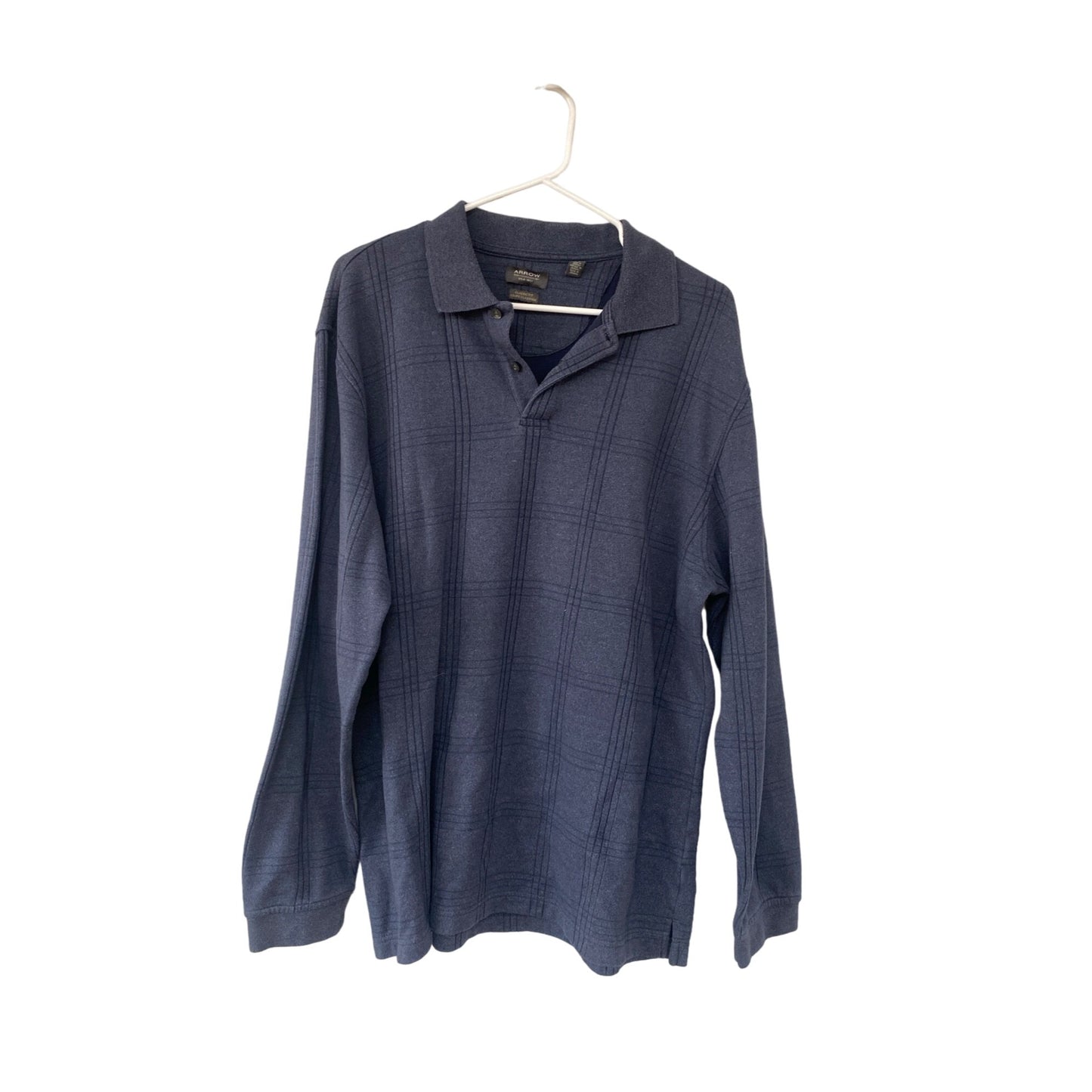 Arrow Classic-Fit Long Sleeve Polo Shirt Size L/G Navy Blue