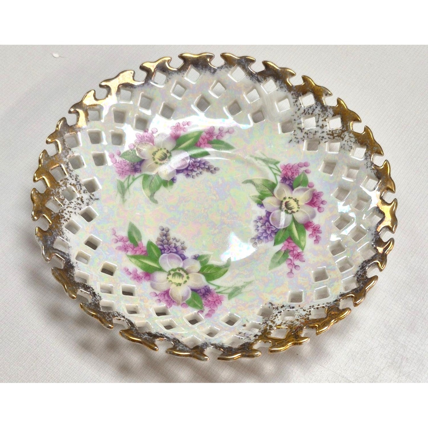 Vintage Lipper & Mann Royal Halsey Fine China Lattice Porcelain Luster Sauce Dish