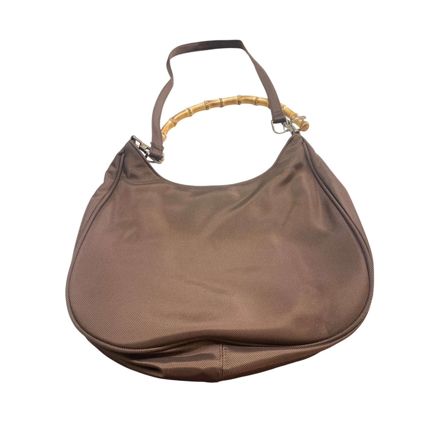 Vintage Avon Brown Nylon Shoulder Bag Or Bamboo Handle & Zippered Interior Pocket