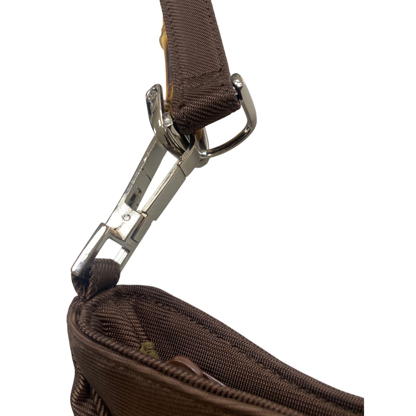 Vintage Avon Brown Nylon Shoulder Bag Or Bamboo Handle & Zippered Interior Pocket